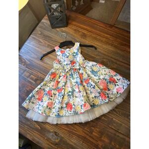 Couture Princes Girls Floral Dress Bow Pearls Tulle Skirt Special Occasion 4T